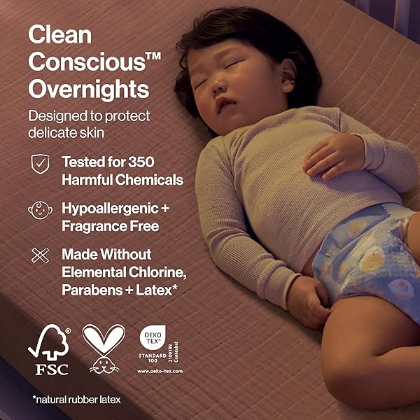THE HONEST COMPANY COMFORT DRY OVERNIGHT DIAPERS, UP TO 12 HOURS PROTECTION, HYPOALLERGENIC, COZY CLOUD + STAR SIGNS, CLUB BOX SIZE 5 (27+ LBS), 40 COUNT