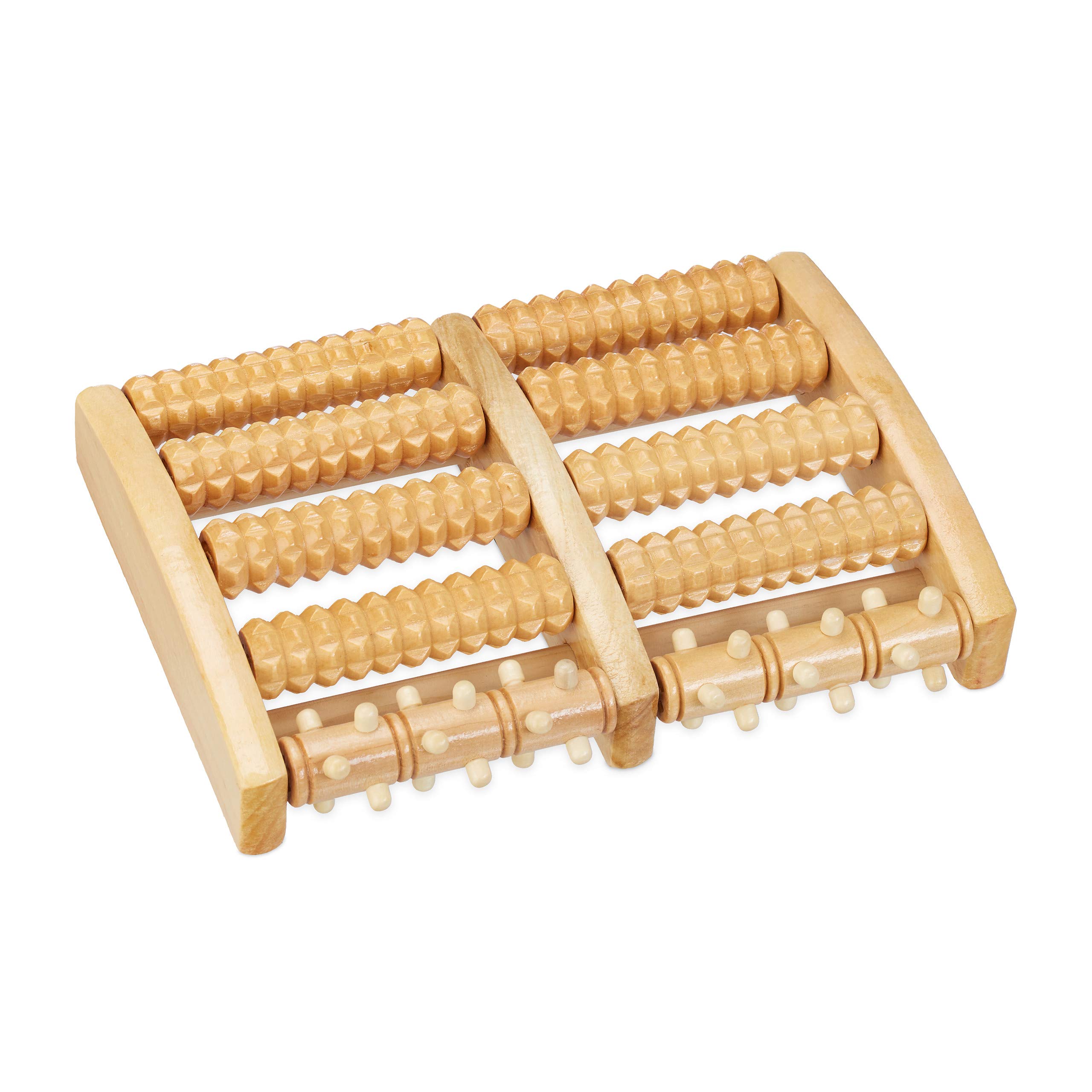 Relaxdays Wooden Foot Massager Roller, 10 Spiky Bars, Acupressure Effect Nubs, Dual Use, Reflexology, Relax, Natural, wood, 5 x 27 x 20 cm