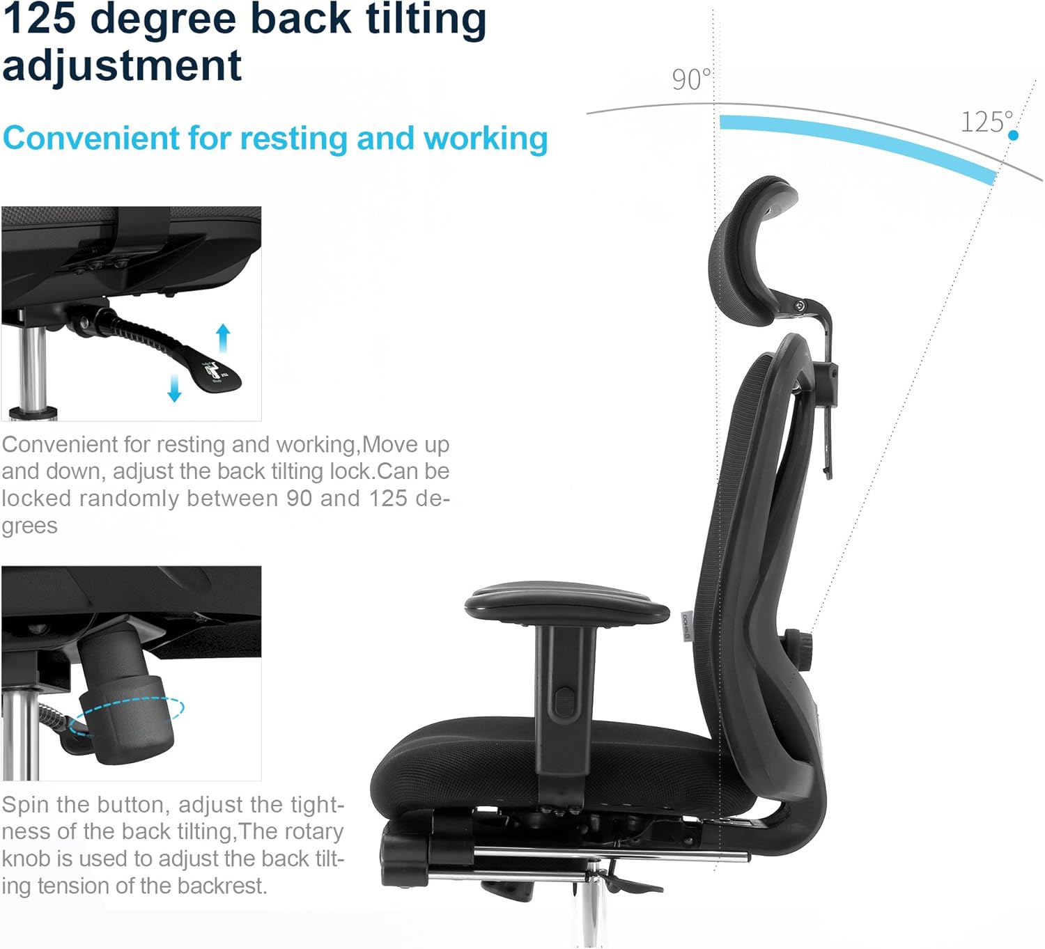 Adjustable Headrests Chair Backrest and Armrests Mesh Chair Sihoo