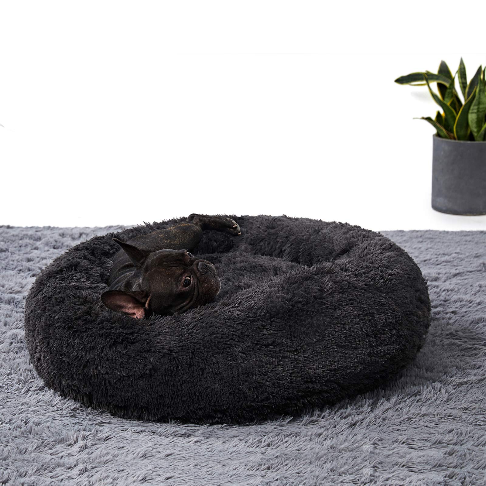 ANWA Washable Dog Round Bed Small, Donut Dog Bed Small Dog, Comfy Dog Calming Cuddler Bed 24''