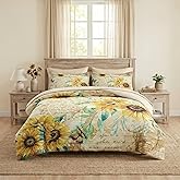 WeCozy 7 Pcs Queen Size Comforter Set with 2 Pillowcases & 2 Shams, Sunflower Floral Yellow Bedding for Kids and Adults, Flower Rustic Thanksgiving Bed in a Bag with Flat Fitted Sheet