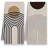 Xmsaitar Boho Kitchen Towels Set of 2, Black Beige Minimalist Hand Towels for Bathroom, Boho Abstract Decorative Dish Towels Decor for Kitchen Home 16x24in