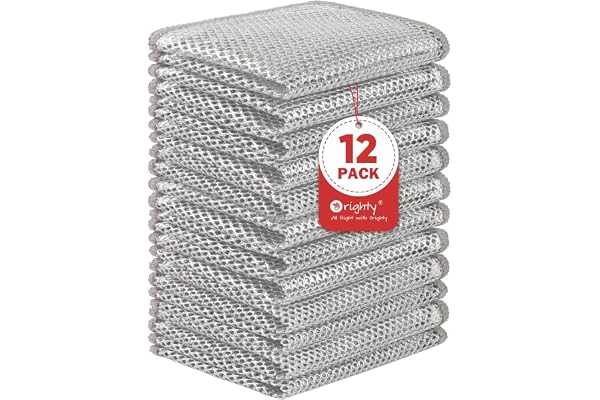 Orighty 12 Pcs Multipurpose Wire Dishwashing Rag, Non-Scratch Wire Dish Cleaning Cloths for Wet and Dry, Reusable Steel Scrub