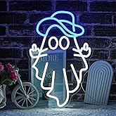 Cowboy Ghost Neon Sign For Wall Decor, USB Powered Cowboy Hat Ghost Neon Light, Halloween Horror LED Light Up Sign for Bedroom, Game Room, Home, Bar, Halloween Window Lights Decor