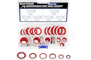 Daptemn 50PCS A/C O-Ring Assortment Kit, 6 Sizes Air Conditioning System Compressor Port Gasket Repairs Automotive Self-Centered Washer, Replace A/C Compressor Boned Seal Washer (ID: 8mm-17.5mm) (Red)
