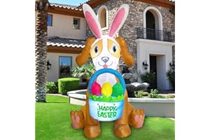 Hioasis 5FT Tall Easter Inflatables Outdoor Decorations - Easter Blow up Yard Decorations of Dog with Bunny Ears Party Decoration for Indoor & Outdoor Courtyards Suitable for Easter & Party & Yard