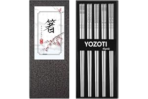 YOZOTI Stainless Steel Chopsticks, Silver Reusable Chopsticks, 5 Pairs Dishwasher Safe Metal Chopstick, Easy to Use, Square L