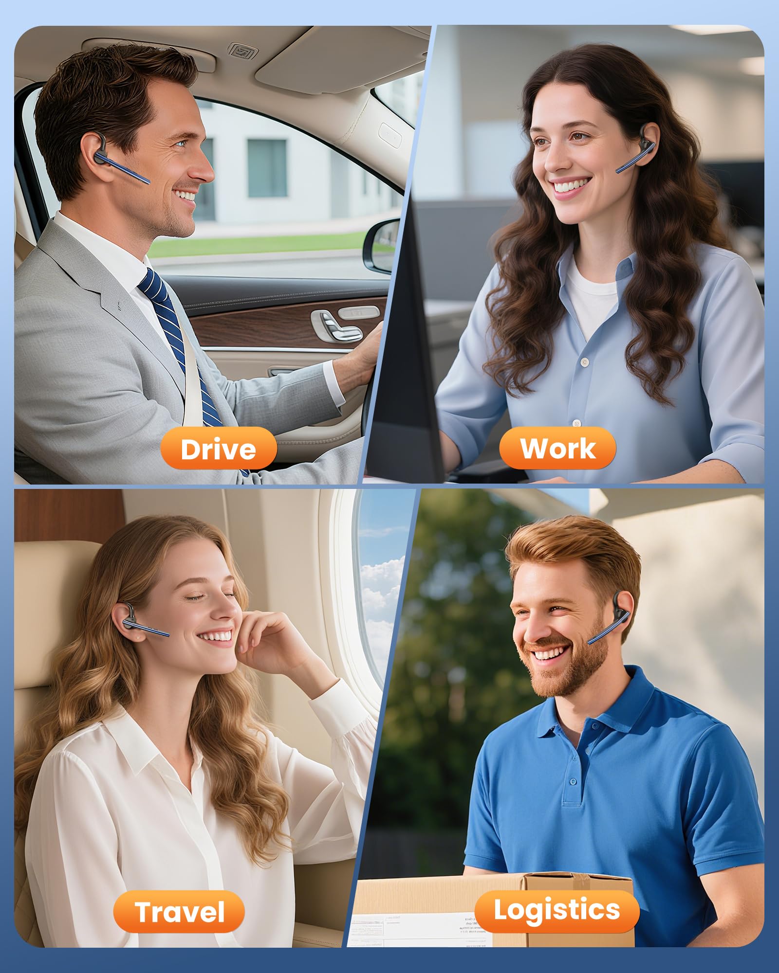 New Bee Bluetooth Headset V5.1 Bluetooth Earpiece Dual Mic with 500mAh Charging Case 72H Talk Time Wireless Hand-Free Headsets with Mute Button for Cell Phone Calls Driving Motorcycle Computer