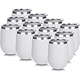 DOMICARE Stainless Steel Wine Tumbler Bulk with Lid, Personalized White Insulated Tumblers Set, 12oz Travel Coffee Cups Pack of 12