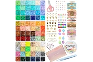 LIS HEGENSA 72Colors 10000Pcs Clay Bead Bracelet Making Kit,Crafts Polymer Heishi Beads with Charm and Elastic Strings,Preppy Padded Flat Bead Jewelry Making kit Gift for Teen Girls