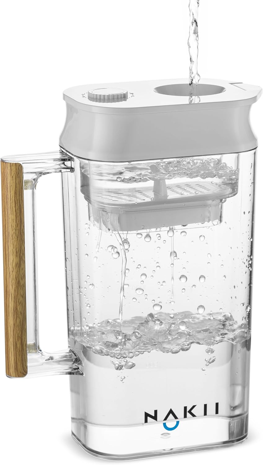 Nakii Water Filter Pitcher - Long Lasting (150 Gallons) | Supreme Fast Filtration and Purification Technology | Removes Chlorine, Metals & Sediments for Clean Tasting Drinking Water | WQA Certified: Kitchen & Dining