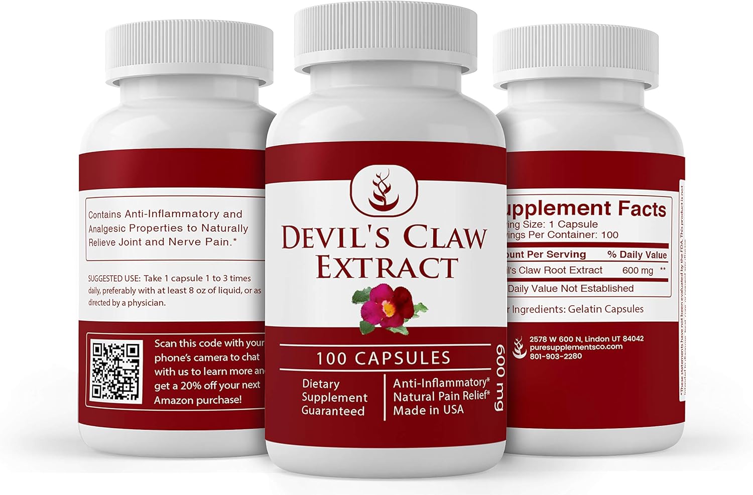 Devil’s Claw Root Extract, Non-GMO, Gluten-Free, Lab-Tested for Purity, Potent, Made in The USA, No Stearates or Rice Fillers, Satisfaction Guaranteed (600 mg): Health & Personal Care