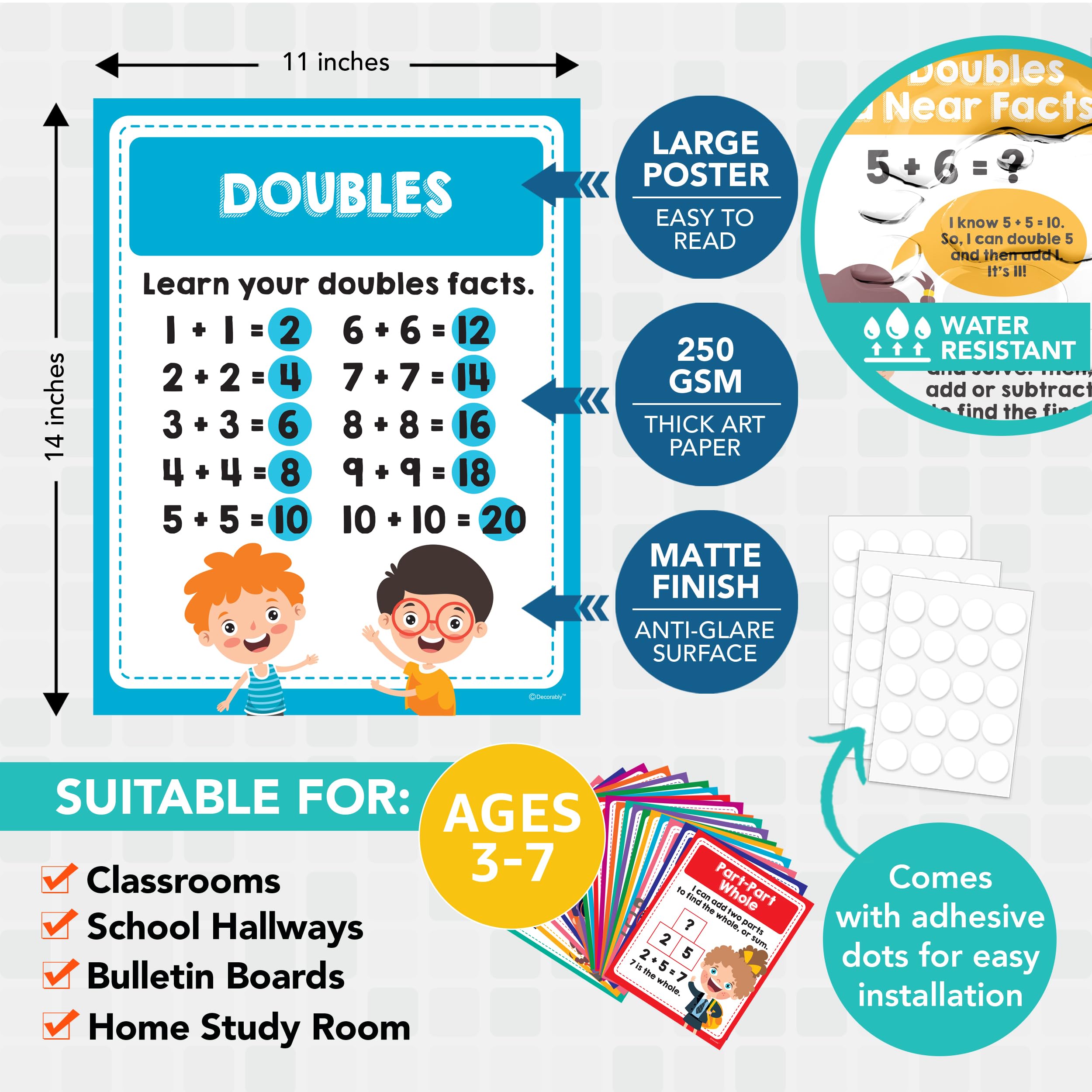 Mua Decorably 20 Vibrant Math Posters for Elementary School, 11x14in ...
