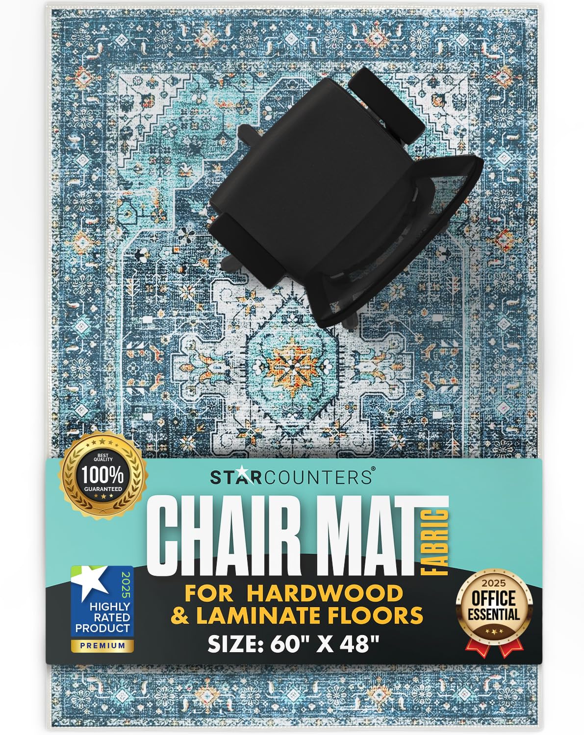 Photo 1 of Starcounters Office Chair Mat for Hardwood Floor -Heavy-Duty Floor Mat for Office Chair - Scratch-Resistant and Non-Slip Computer Chair Mat, Wood and Tile Protection for Office & Home, Blue 48" x 60"