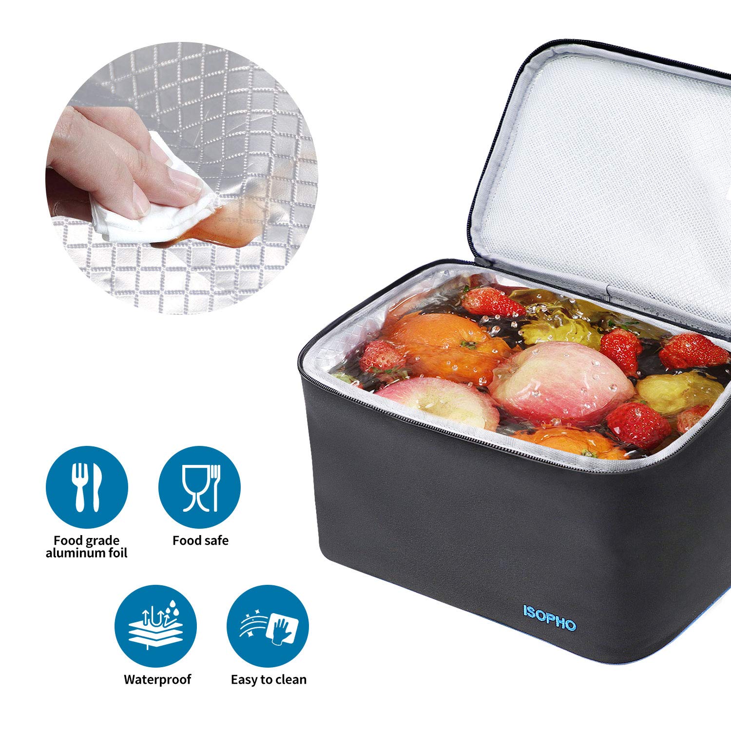 Cool Lunch Bag ISOPHO Picnic Cool Bag 7L Lunch Box for Adults/Men/Women/Kids, Leakproof Insulated Lunch Bag for Work, School, Camping, Black and Light Portable Adjustable Shoulder Strap