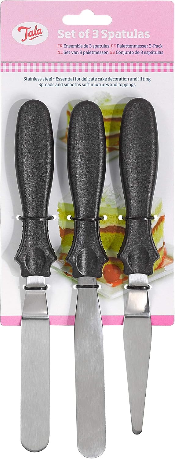 Tala 3 Stainless Steel Icing Spatulas with Black Plastic Handles, 25 x 12 x 5 cm