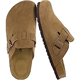 CUSHIONAIRE Haze Genuine Suede Leather Mens Clogs - Comfortable Slip On Potato Shoes for Men with Adjustable Buckle
