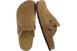 CUSHIONAIRE Haze Genuine Suede Leather Mens Clogs - Comfortable Slip On Potato Shoes for Men with Adjustable Buckle