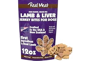 TRMC Real Meat Dog Treats - 12oz Bag of Bite-Sized Air-Dried Lamb & Liver Jerky for Dogs - Grain-Free Jerky Dog Treats Made up of 95% Human-Grade, Free-Range, Grass Fed Lamb - All-Natural Dog Treats