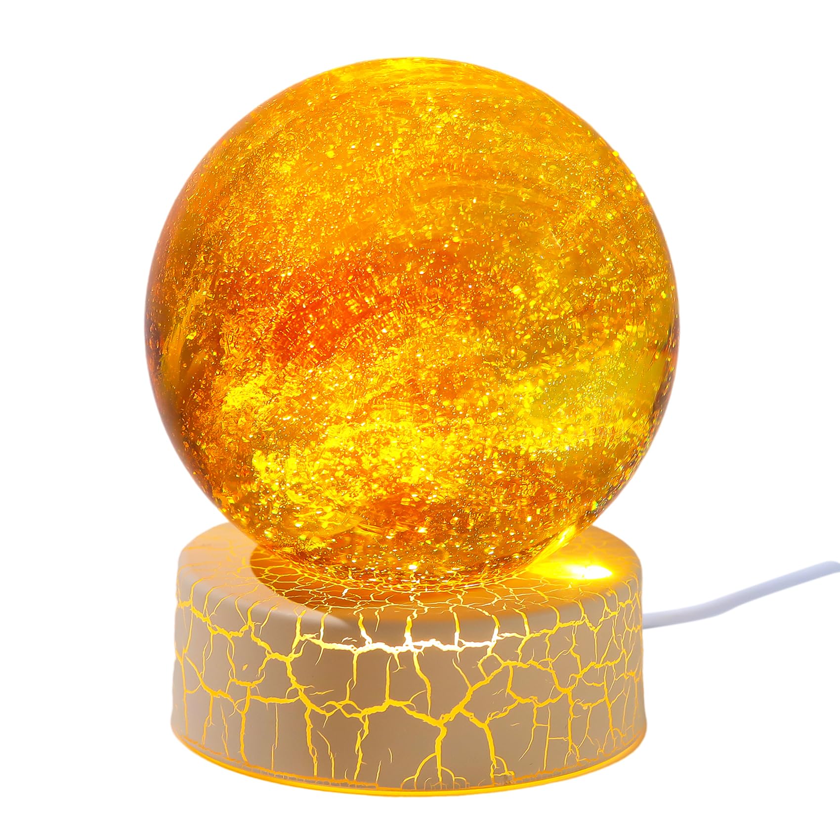 Movdyka Handmade 3.15" Crystal Ball Gifts for Man Cosmic with Warm Night Lights Blown Natural Witchcraft Crystal Meditation Sphere for Women Astronomy Ornament for Home Decor (Gold)