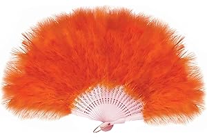 FANSOF.FANS Marabou Feather Hand Fan 45cm, Fancy Dress Wedding Party Favour Gift Outdoor Vintage Dance Photoshoot (Orange)