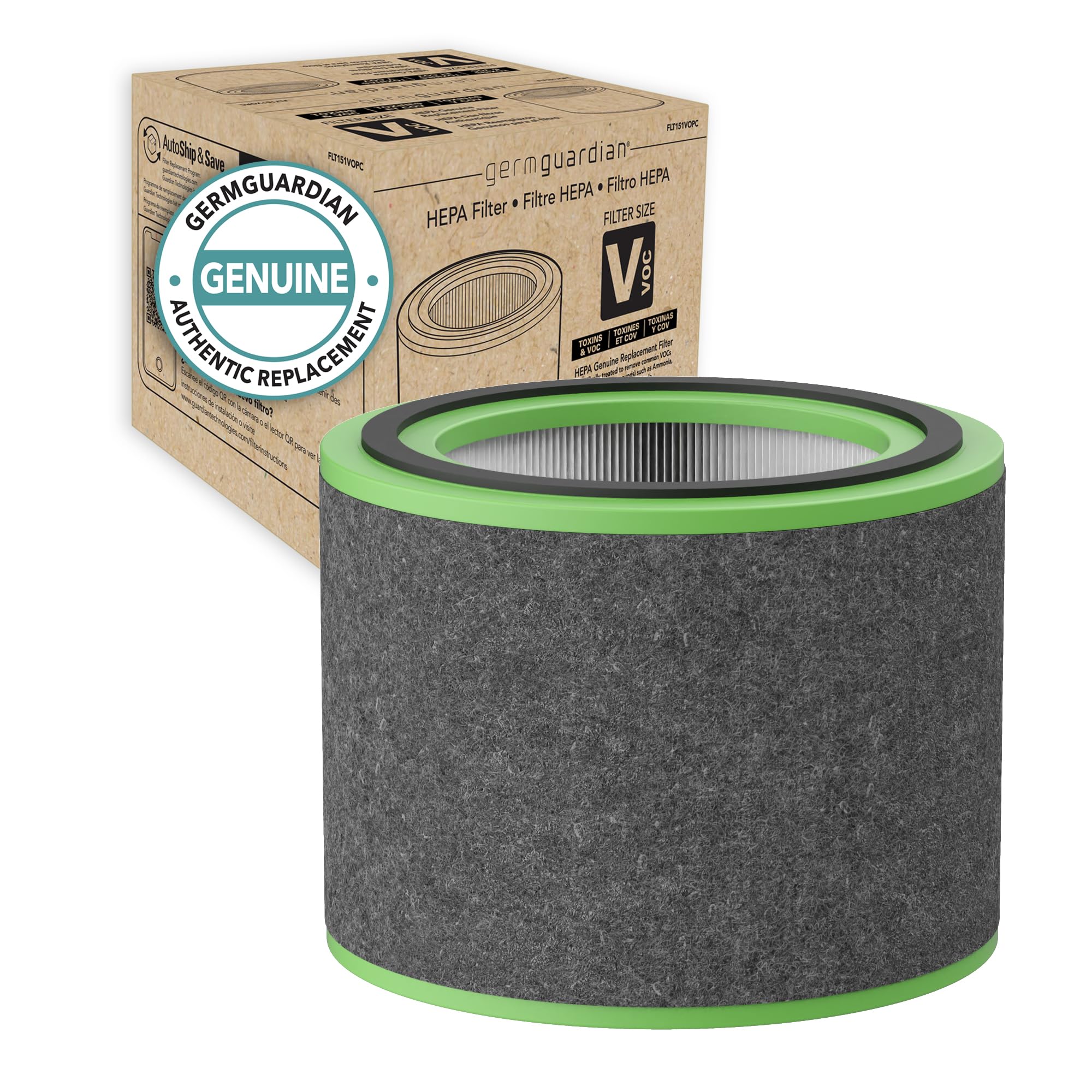 GermGuardian Filter V Toxin Clear HEPA Original Air Purifier Replacement Filter, Removes 99.97% of Pollutants, Common VOCs and Household Toxins, for AirSafe Series and AC151, Black/Grey, FLT151VO