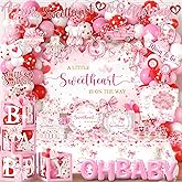 A Little Sweetheart is On The Way Baby Shower Decorations Valentine's Day Theme Plates and Napkins Cups Tablecloth Cutlery Straws Balloons Garland for Valentine's Day Baby Shower Decorations,Serves 20