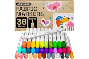 ARTISTRO 36 Fabric Markers - Fine Tip Fabric Markers Permanent for Clothes - No Bleed Pens for T-Shirts, Bags, Textile, Canvas, and more