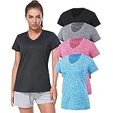 Xelky 3-4 Pack Women's Dry Fit Tshirt Short Sleeve Moisture Wicking Athletic Shirts Sport Activewear Tee V Neck Workout Top