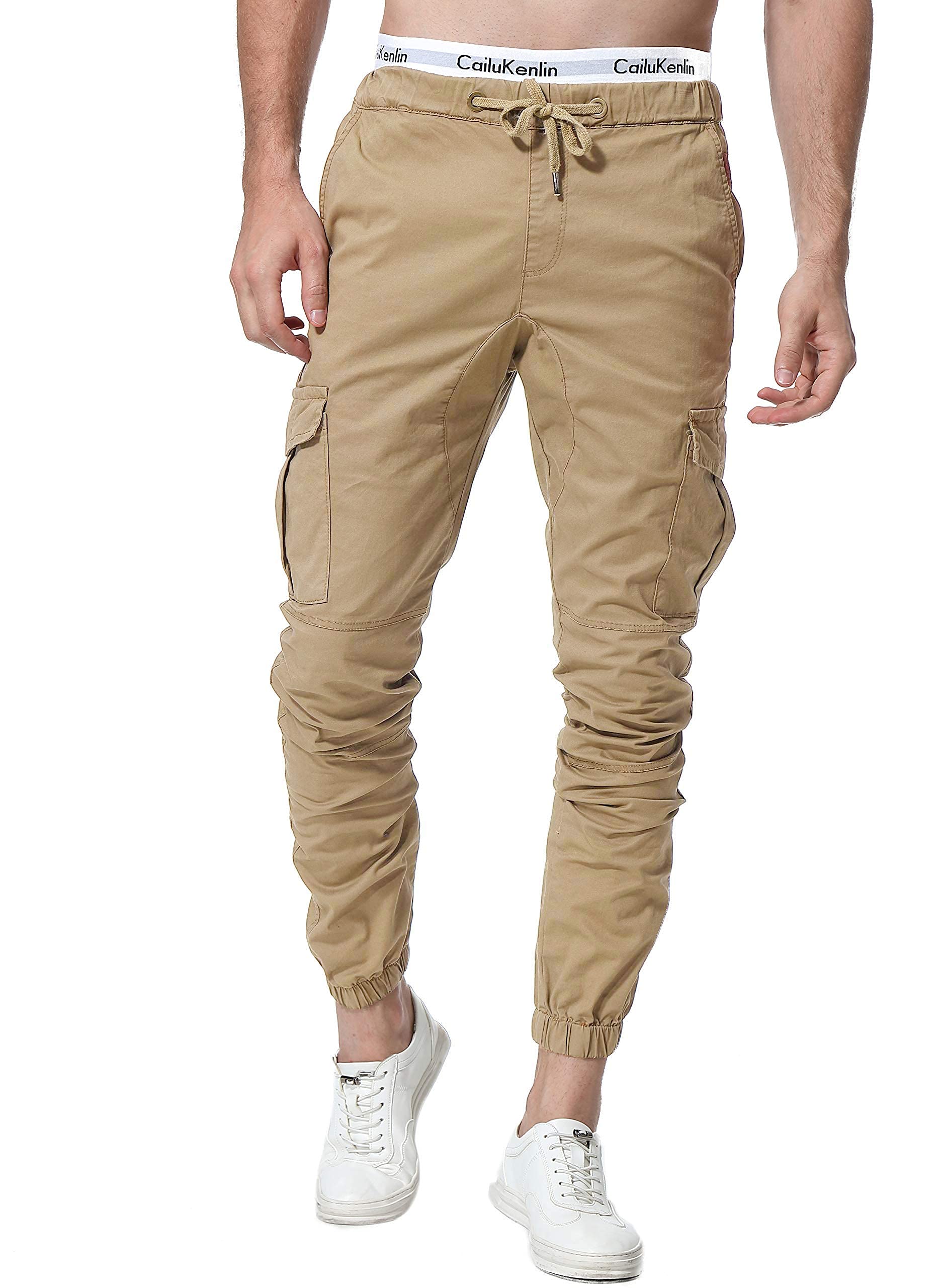 ZOEREA Herren Hose Chino Cargo Hose Jogginghose Herren Baumwolle Braun Casual Sweatpants Herren Freizeithose Elastische Pants L
