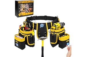 Tool Belt,Magnetic Tool Pouch,27-Pockets Heavy Duty Padded Tool Belts for Men,Detachable & Adjustable Tool Pouch Bag for Elec