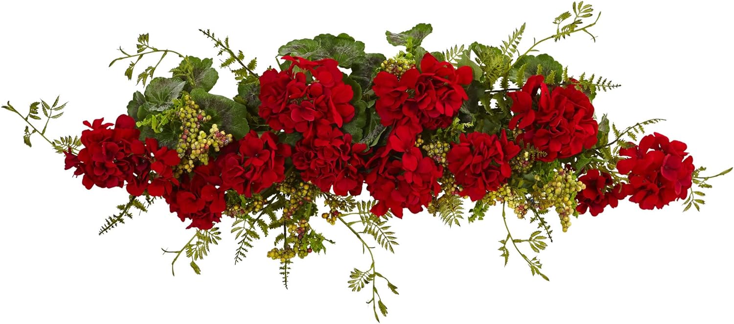 Nearly Natural 4574 32â€ Geranium and Berry Swag,Red