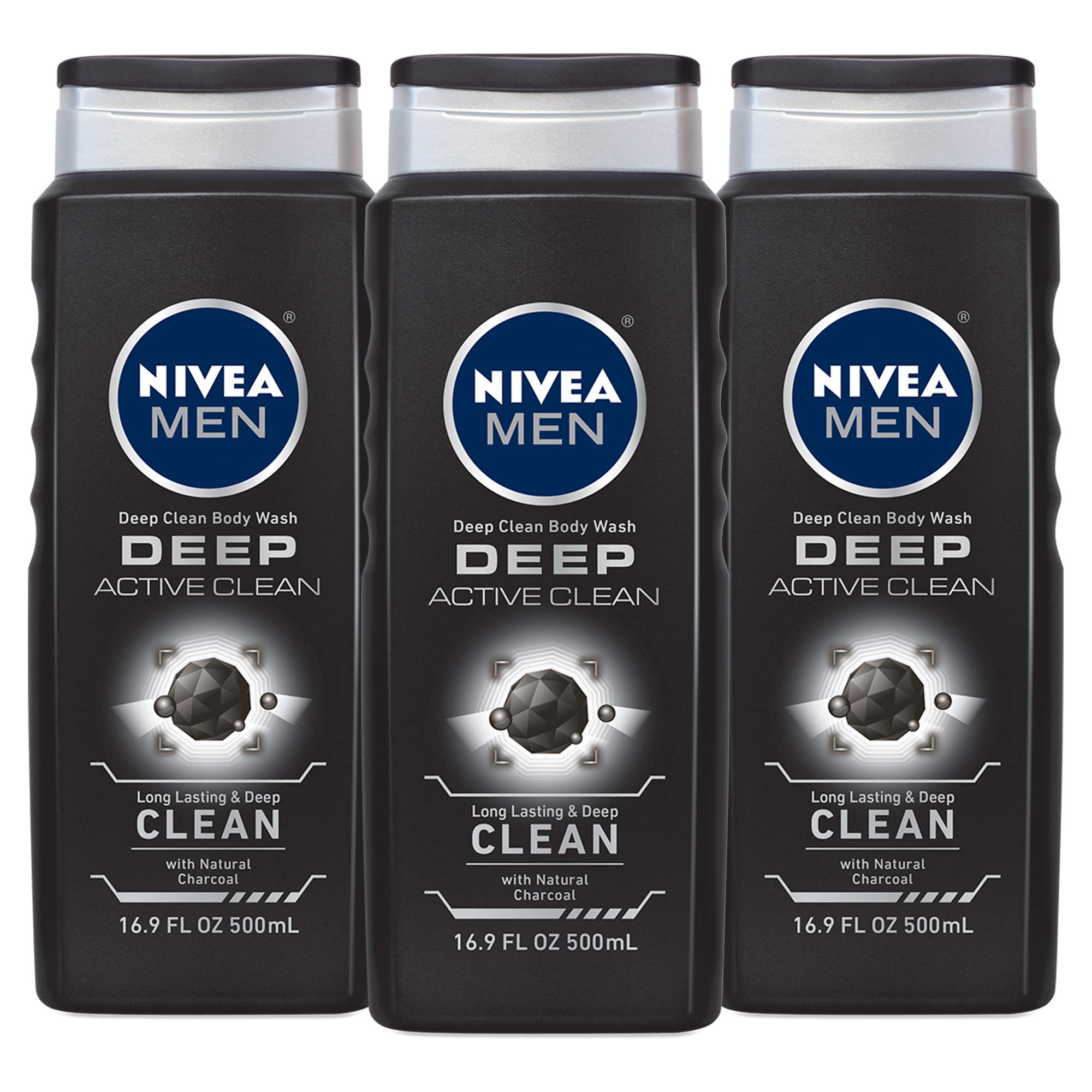 NIVEA Men Active Clean Body Wash, Natural Charcoal, 16.9 Fluid Ounce (Pack of 3) Buy Online in