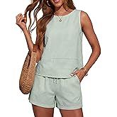 LOMON Women's Trendy 2 Piece Outfits Shorts Sets Summer Crew Neck Sleeveless Tank Top and Bottom Matching with Pockets 2026