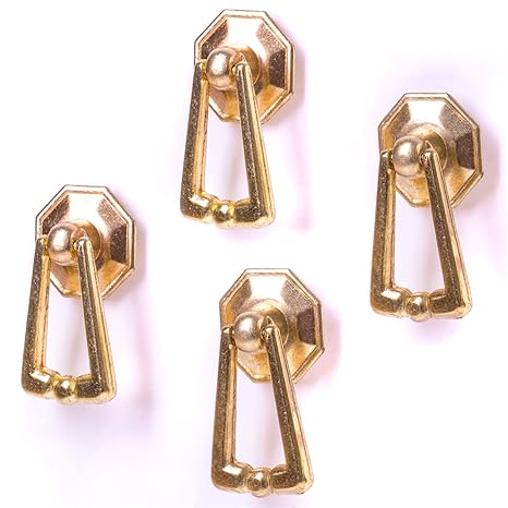 4x Small Brass Drop Ring Pull Handles Cabinet Cupboard Drawer
