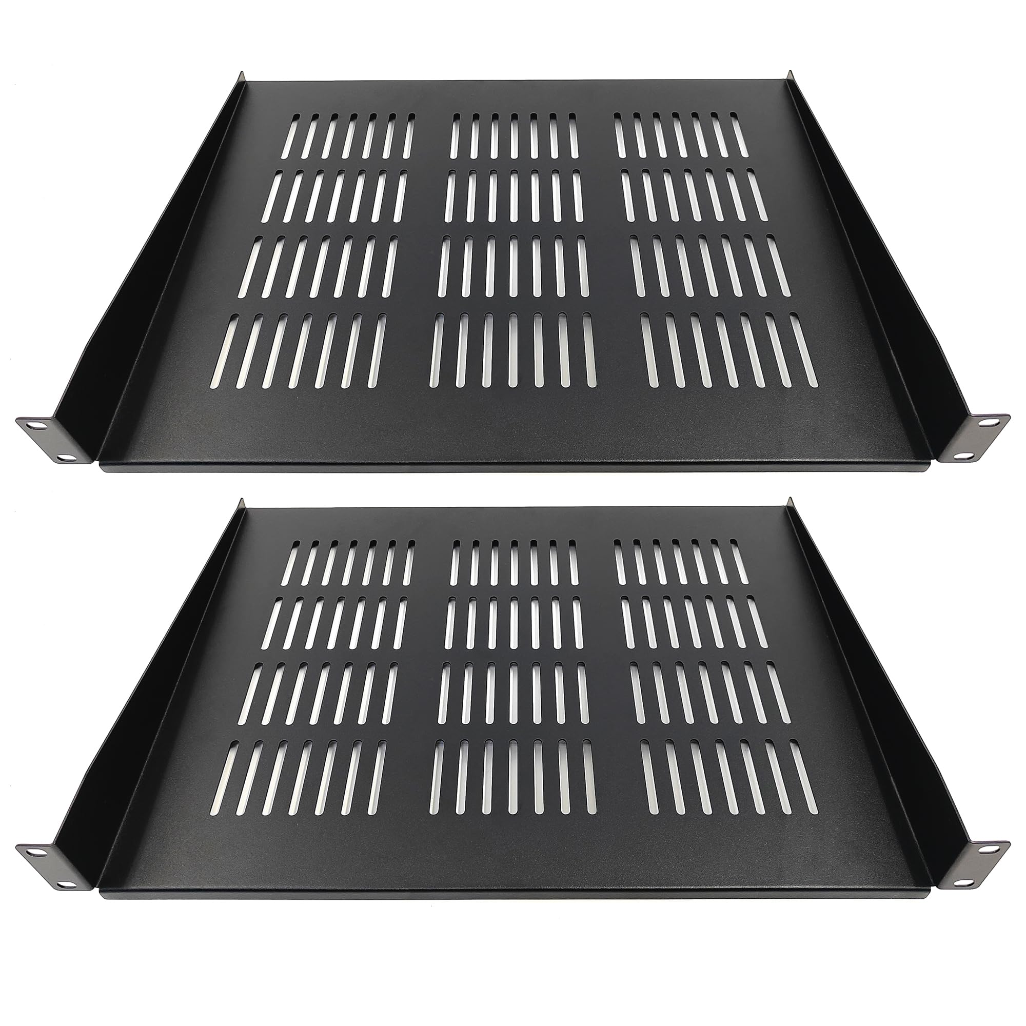 Photo 1 of 2-Pack 1U Vented Cantilever Shelf, 19” Rack Mount, Durable Steel for Network Equipment, 14" (35cm) Depth, Black