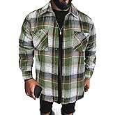 PLEPAN Mens Flannel Shirts Long Sleeve Regular Fit Lightweight Plaid Button Down Casual Shirt with Pockets