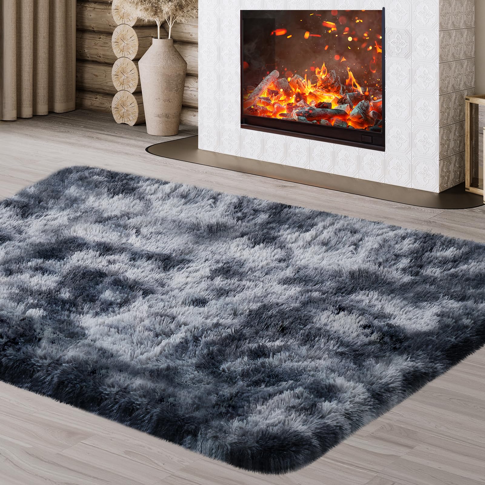 JOJOSEE Rugs Living Room, 120 x 160 cm Grey Area Rug, Anti Slip Soft Fluffy Shaggy Extra Large Floor Carpets Mat for Bedroom, Nursery Bedside (Dark Grey, 120x160cm)