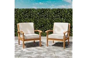 Idzo Club Chairs Laurent 500lbs Capacity Acacia Outdoor Set of 2, FSC Teak Finish Patio Furniture Sets with 3.9in Thick Cushion, Proper for Garden Porch, Wood_Beige