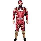 Red Guardian Thunderbolts Costume | Men's Superhero Jumpsuit, Mask and Boot Covers for Halloween