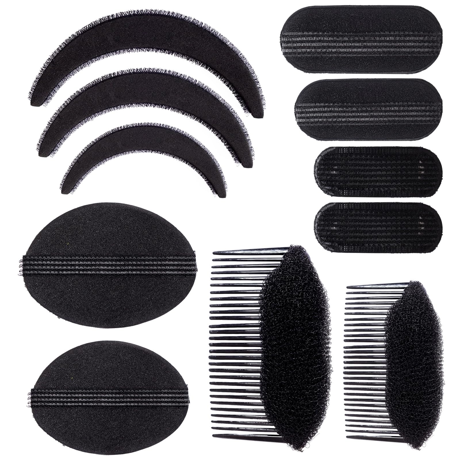 Photo 1 of 11 Pcs Bump It up Volume Hair Black Invisible Fluffy Hair Pad Combs Clips Sponge Hair Styling Braid Tool Insert and Extensions Bun Updo Accessories for Women DIY Hairstyles Dances Parties Daily Use