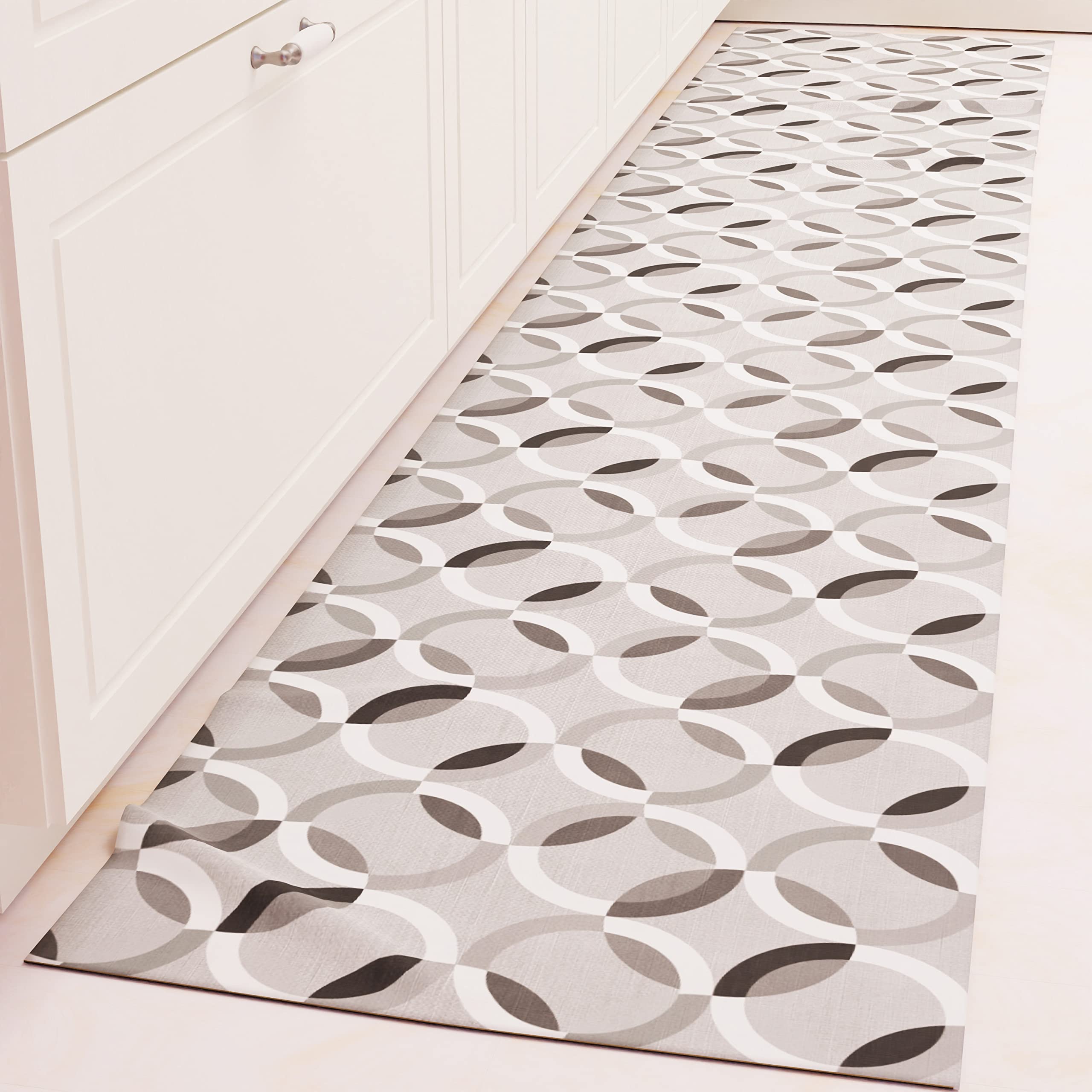 PETTI Artigiani Italiani - Kitchen Rug Runner Kitchen Non-Slip and Washable 52 x 140 cm Grey Circle Design 100% Made in Italy