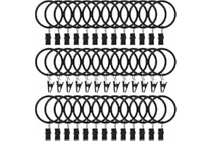 40pcs Rustproof Curtain Rings with Clips for Drapery Matte Stainless Steel Metal 1.5 inch Drapery Rings, Vintage Black (1.5" 