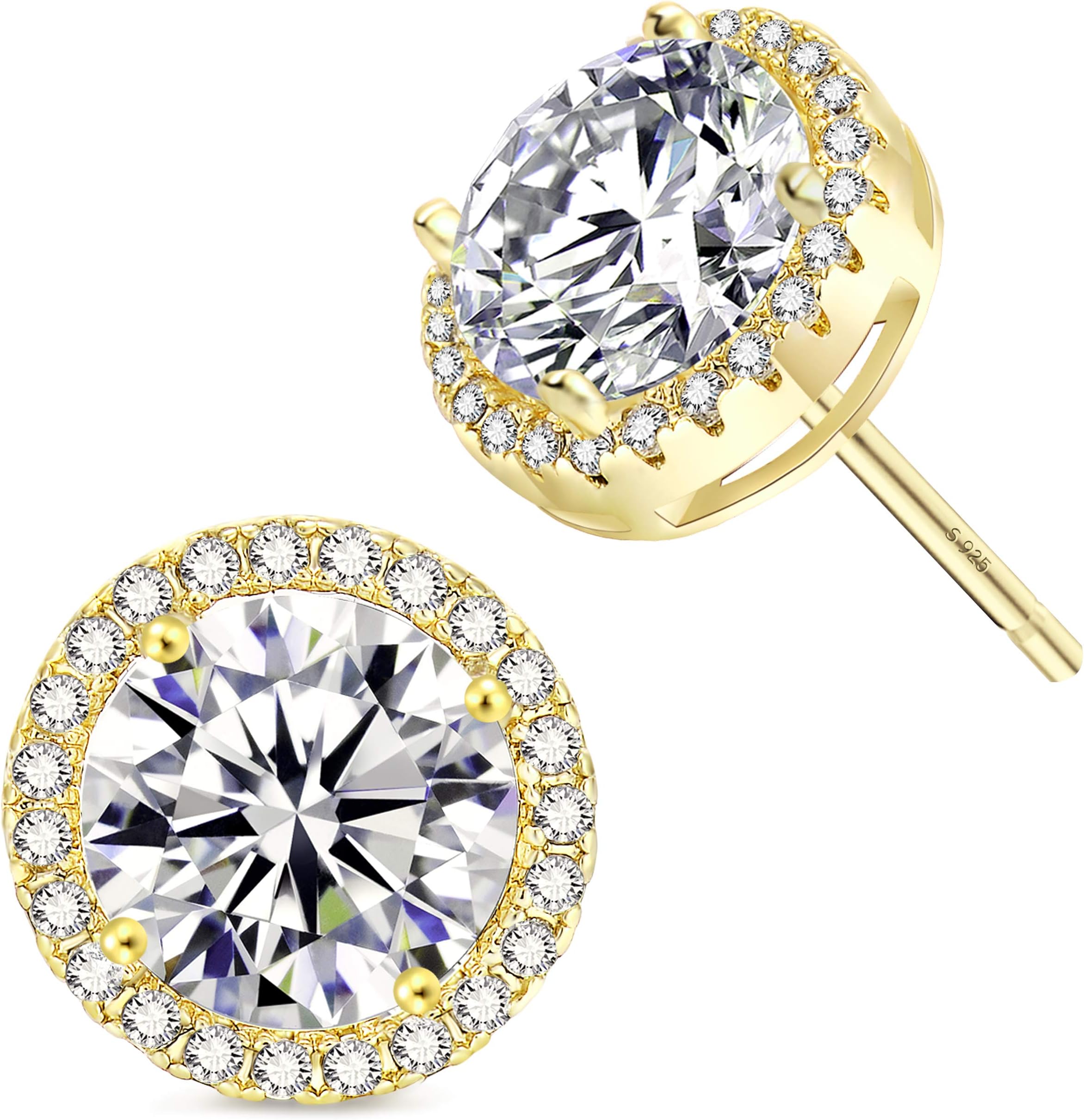 18K Gold Plated Halo Stud Earrings CZ Simulated Diamond Round Earing for Women, Rose Earrings for Man, Sparkle Allure Earrings with Size 0.39inch / 0.27inch, in Rose Gold ,White Gold and Yellow Gold