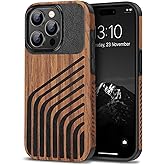 TENDLIN Compatible with iPhone 15 Pro Case Wood Grain with Carbon Fiber Texture Design Leather Hybrid Slim Case (Hairline)