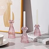 Lysenn Glass Candle Stick Holder Set of 3 – Premium Taper Candle Holders for Romantic Ambiance - Candle Sticks Holder Decor for Special Occasions - Pink