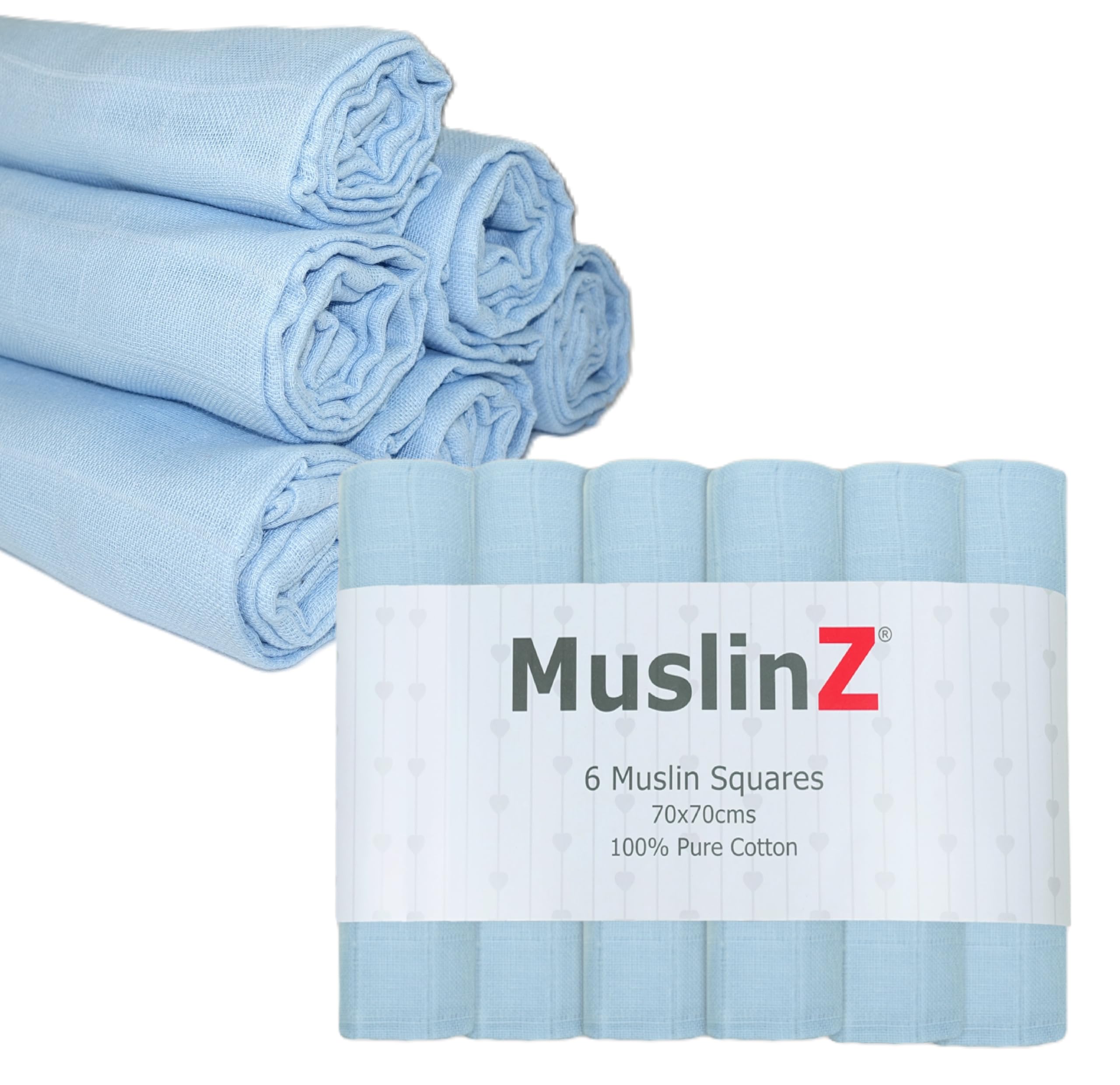 MuslinZ Muslin Cloths for Baby - Baby Burp Cloths - 6 Pack Muslin Squares - Large 70x70cm - Pure Cotton - Soft, Absorbent & Breathable - Multi Use Newborn Cloths - UK Brand (Blue)