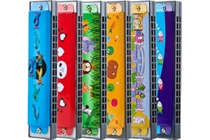 RESTROMA 6 Pcs Cartoon Harmonica Kids Harmonica Toys 16 Holes Harmonica Instruments for Children Boys Girls Party Favors, Random Color Pattern (6)