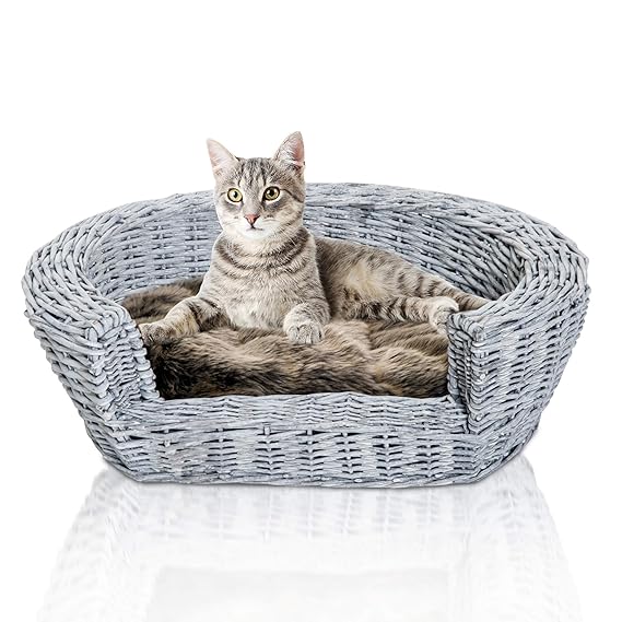 Pawhut Wicker Pet Bed Willow Dog Cat Sofa Couch Puppy Basket with