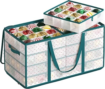 SONGMICS Christmas Ornament Storage Box 128 Slots Forest Green RFB029C01
